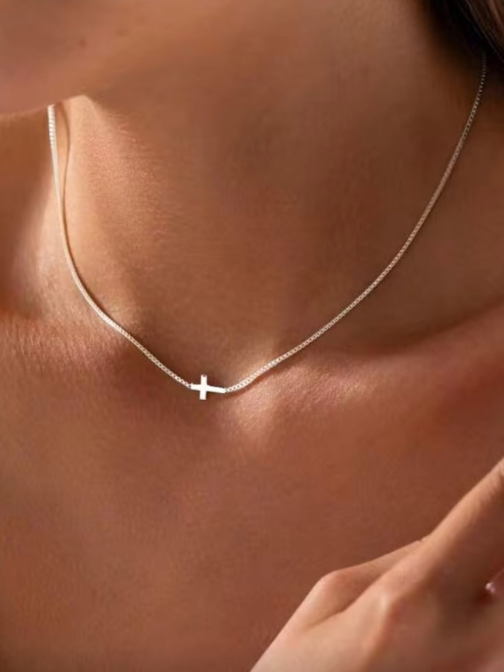 Stainless Steel Silver Cross Choker Necklace